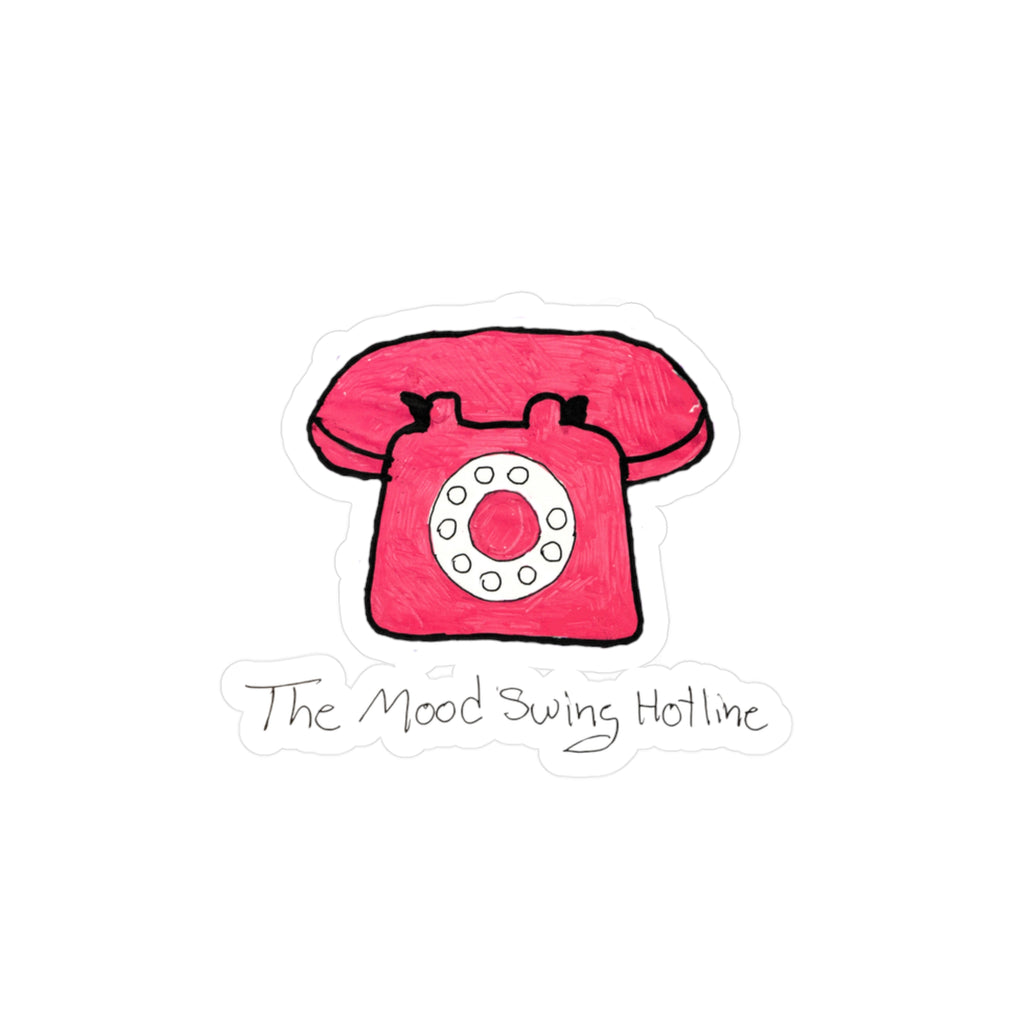 Retro Pink Telephone Kiss-Cut Vinyl Sticker — "The Mood Swing Hotline"