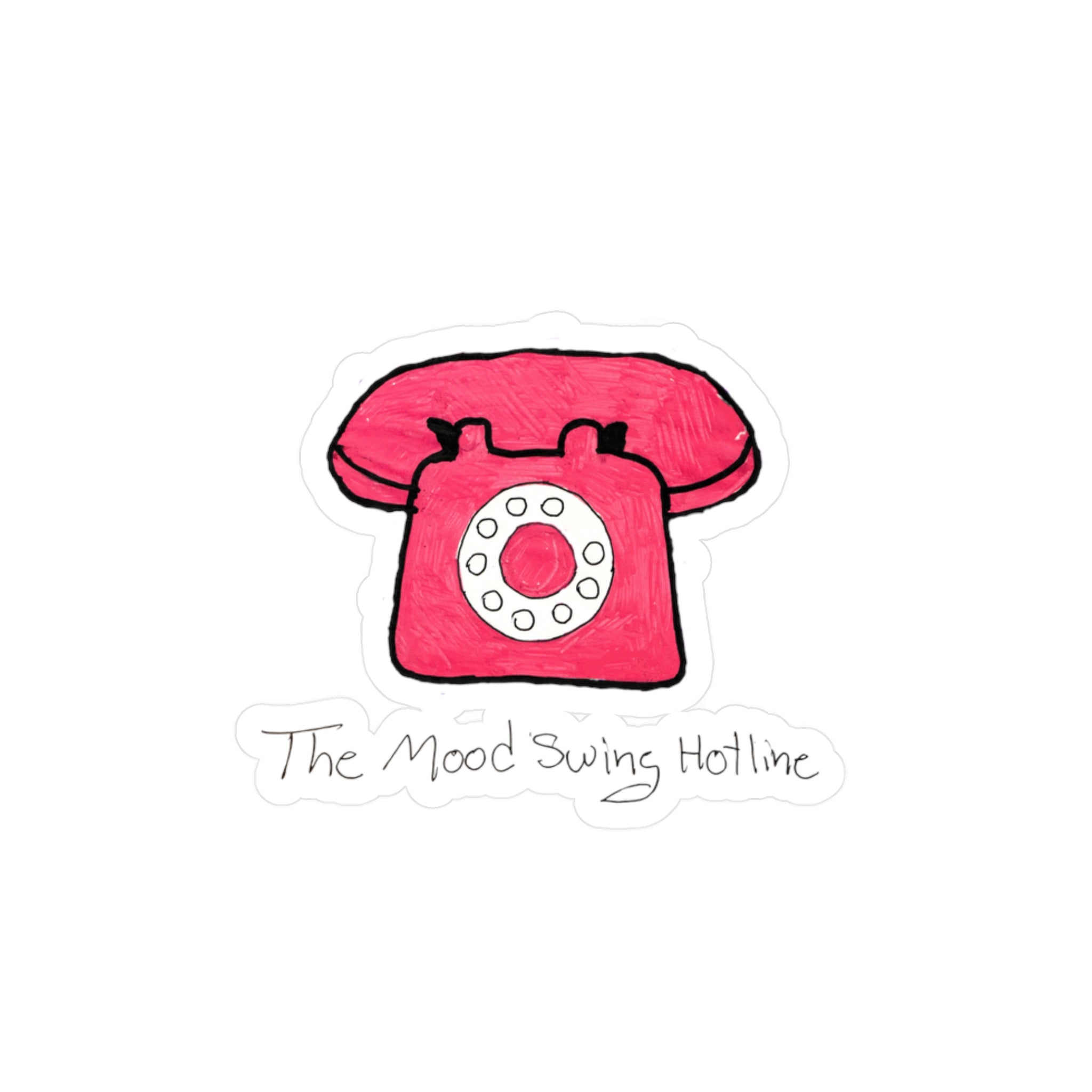Retro Pink Telephone Kiss-Cut Vinyl Sticker — "The Mood Swing Hotline"