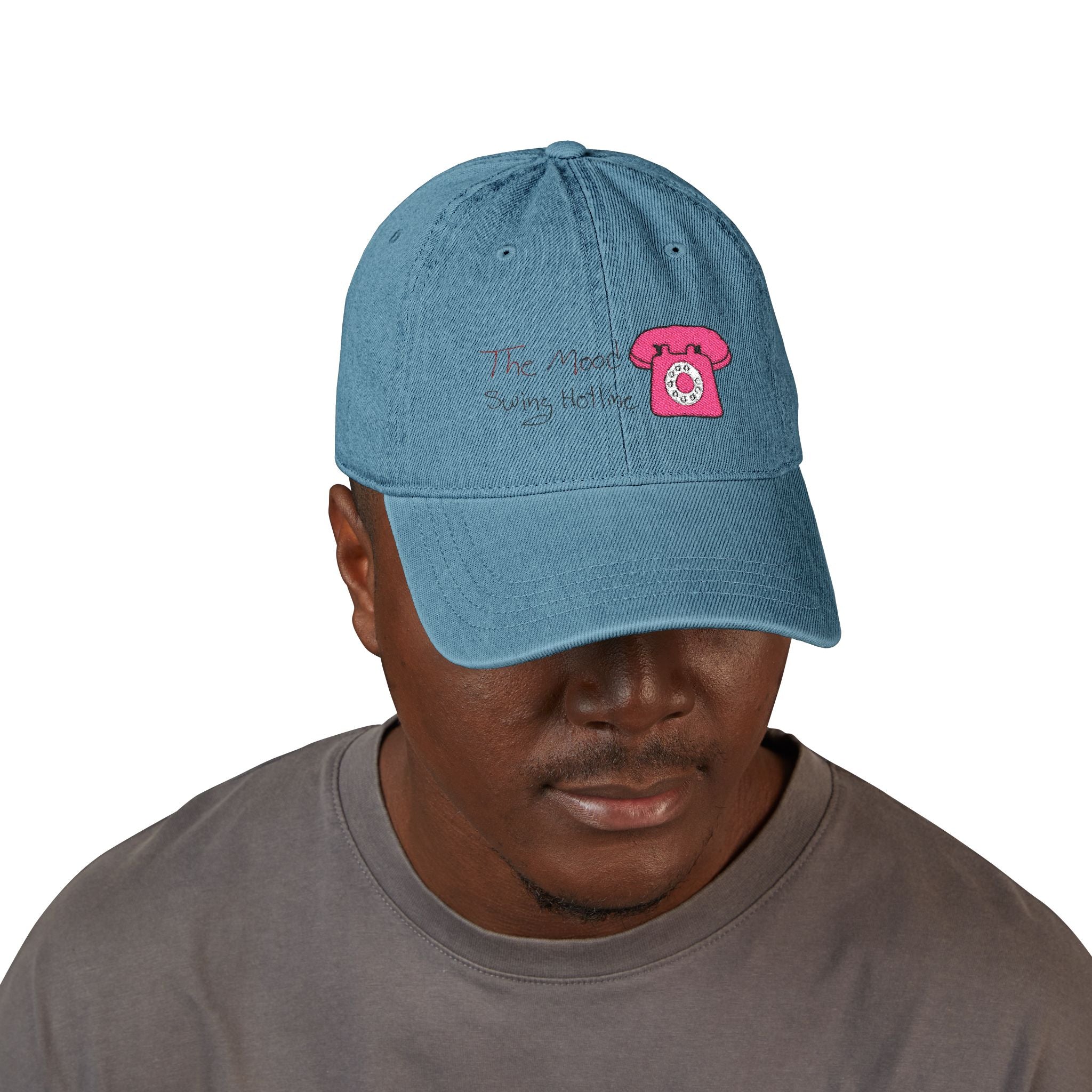 The Mood Swing Hotline Denim Hat with Pink Rotary Phone