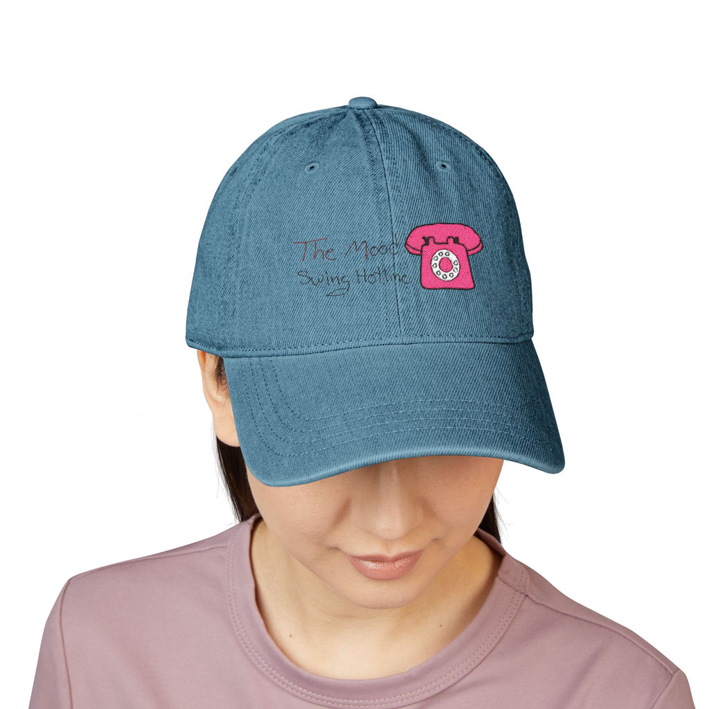 The Mood Swing Hotline Denim Hat with Pink Rotary Phone